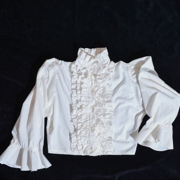 not known Tops - Vintage couture white tuxedo shirt boho midriff